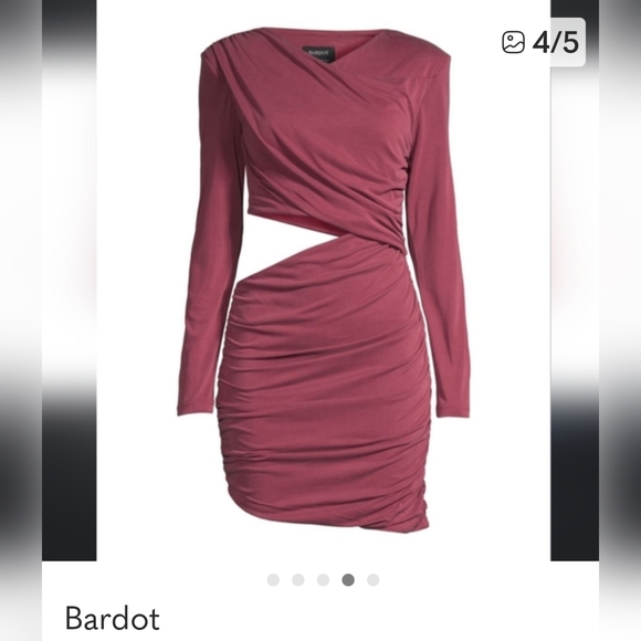 Bardot Ruched Cutout Mini Dress Long Sleeve Rosewood Size 6 - Picture 6 of 11